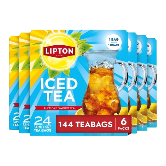 Lipton Tea Bags, Family Size Iced Tea Bags, Unsweetened, 24 Count (Pack of 6)