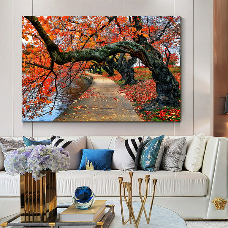 Large Framed Tree Wall Art In The Fall Decor Scenery Painting For Livingroom Bedroom Decoration Ready To Hang Com