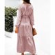 thumbnail image 1 of Vestido Maxi De Manga Larga Abullonada, Estampado Floral, Manga Larga, Cuello En V, Vestido Maxi Con Lazo En La Cintura, Dobladillo Con Volantes, Largo Hasta El Tobillo Para ANGGREK Rosa M, 1 of 6