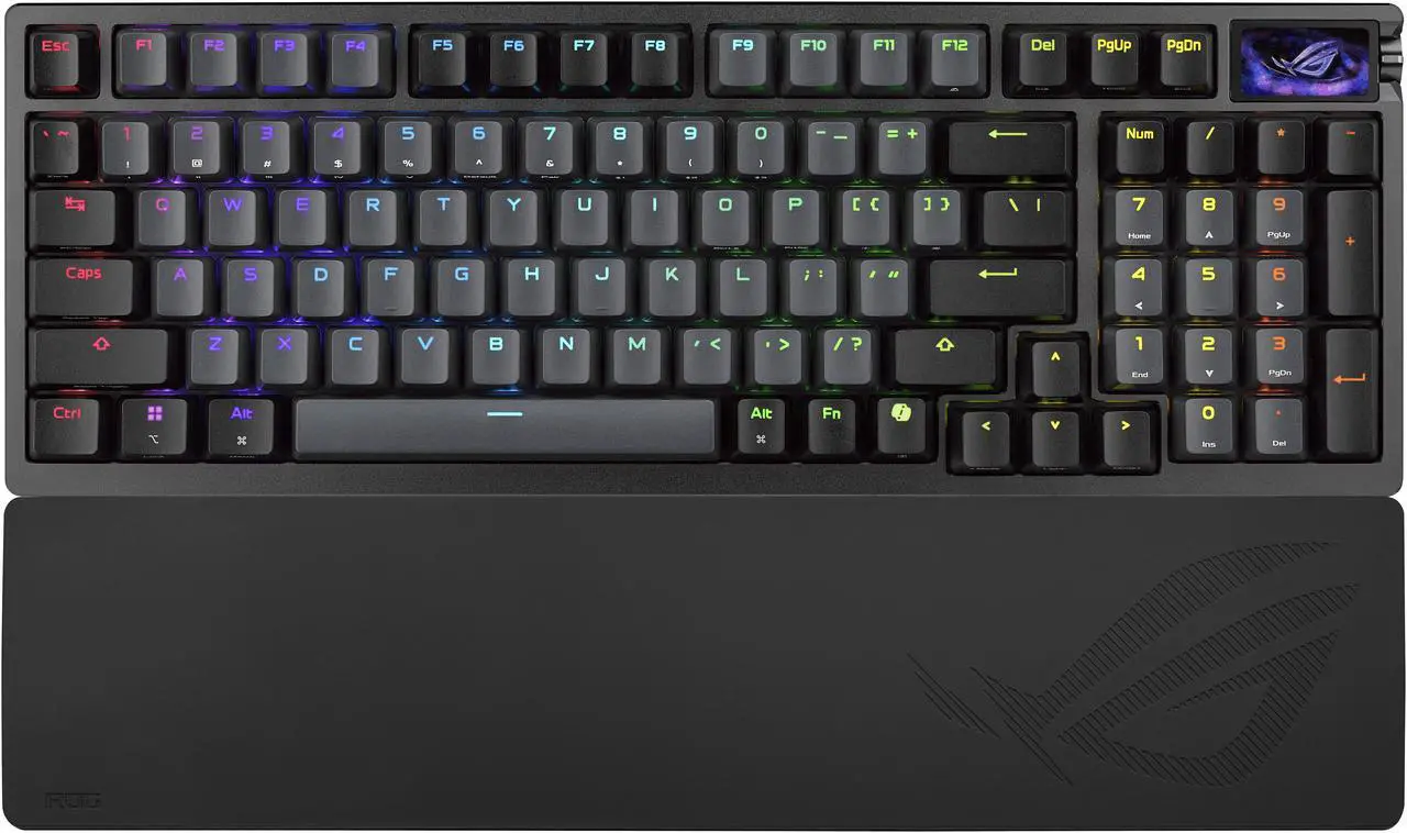 ASUS ROG Azoth 96 HE Wireless Hall Effect Gaming Keyboard - 96% Full-Size, Tri-Mode, Hot Swappable Magnetic Switch, Rapid Trigger, Speed Tap, 8K Hz Polling, Color OLED Screen, PBT Keycaps - Black