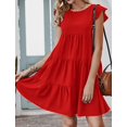 thumbnail image 5 of KIRUNDO Vestidos de verano para mujer, sin mangas, manga con volantes, cuello redondo, sólido, suelto, corto, plisado, mini vestido babydoll, 5 of 5
