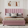 thumbnail image 2 of Leumius Queen Size Platform Bed with A Storage Drawer,Velvet Upholstered Bed Frame with Wingback Vertical Channel Tufted Headboard,Pink, 2 of 8