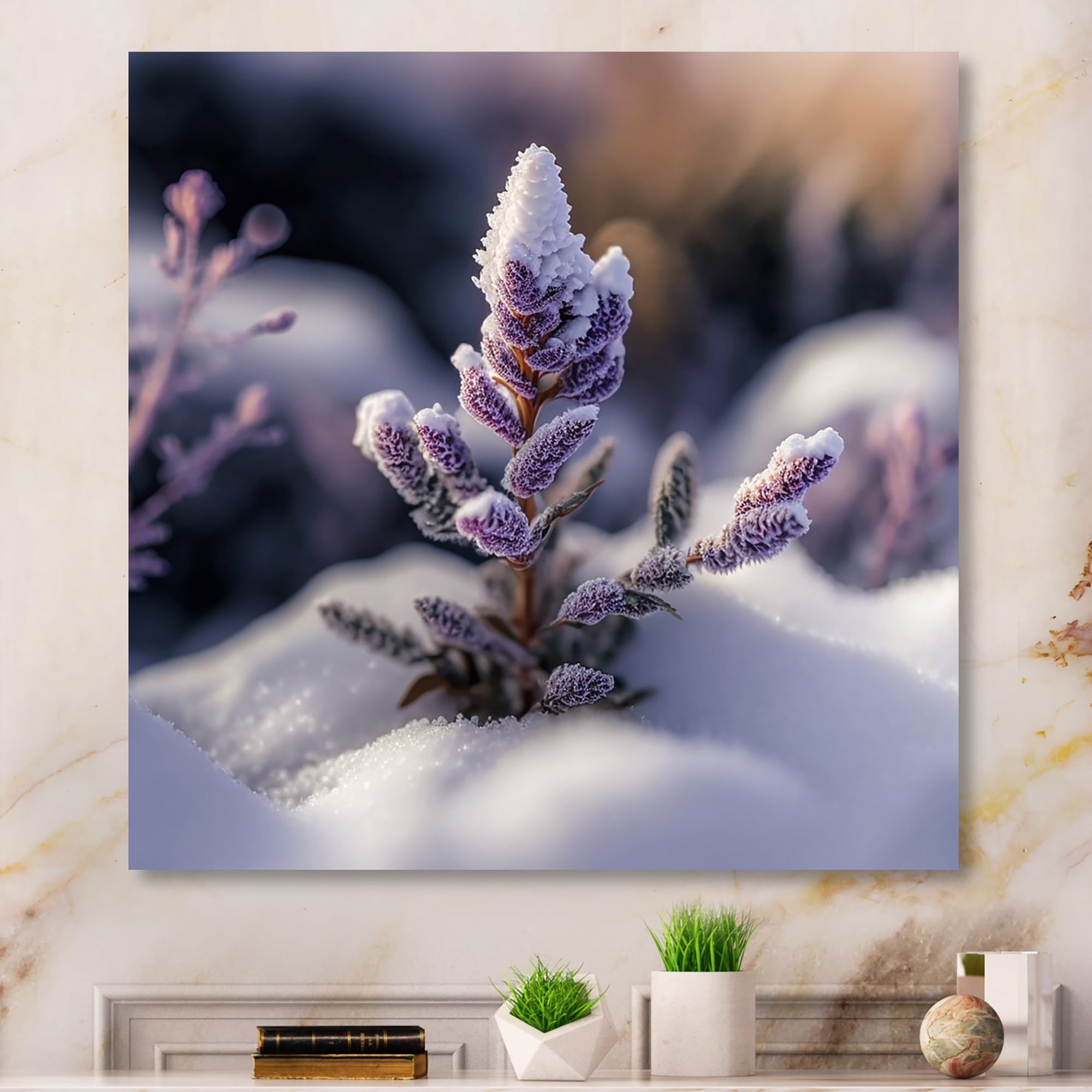 Designart A Blooming Purple Lavender Flower In Winter I Canvas Wall Art
