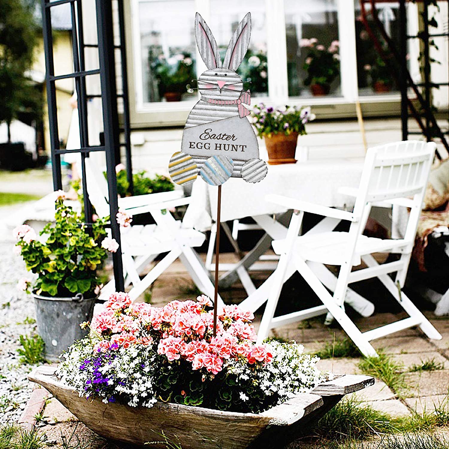 Easter Bunny Yard Stake, Outdoor Metal Easter Bunny Garden Stake Statue Décor Easter Yard Sign Decoration Outdoor for Easter Spring Holiday Lawn Patio Backyard Easter Home Garden Decor (Silver Bunny) - image 2 of 7