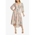 thumbnail image 6 of Adrianna Papell V- Neck Back Zipper 3-4 Sleeves Elastic Waist High- Low Hem Midi Dress-BLUSH MULTI / 10, 6 of 6