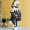 thumbnail image 4 of FORMRS Womens Canvas Tote Bag with Zipper Inner Pocket Shoulder Handbag, Black Flowers, 4 of 7