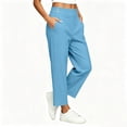 thumbnail image 4 of Sunnin Solid Color High Waist Pants Elastic Waist with Pockets Cropped Casual Everyday Wear, 4 of 6