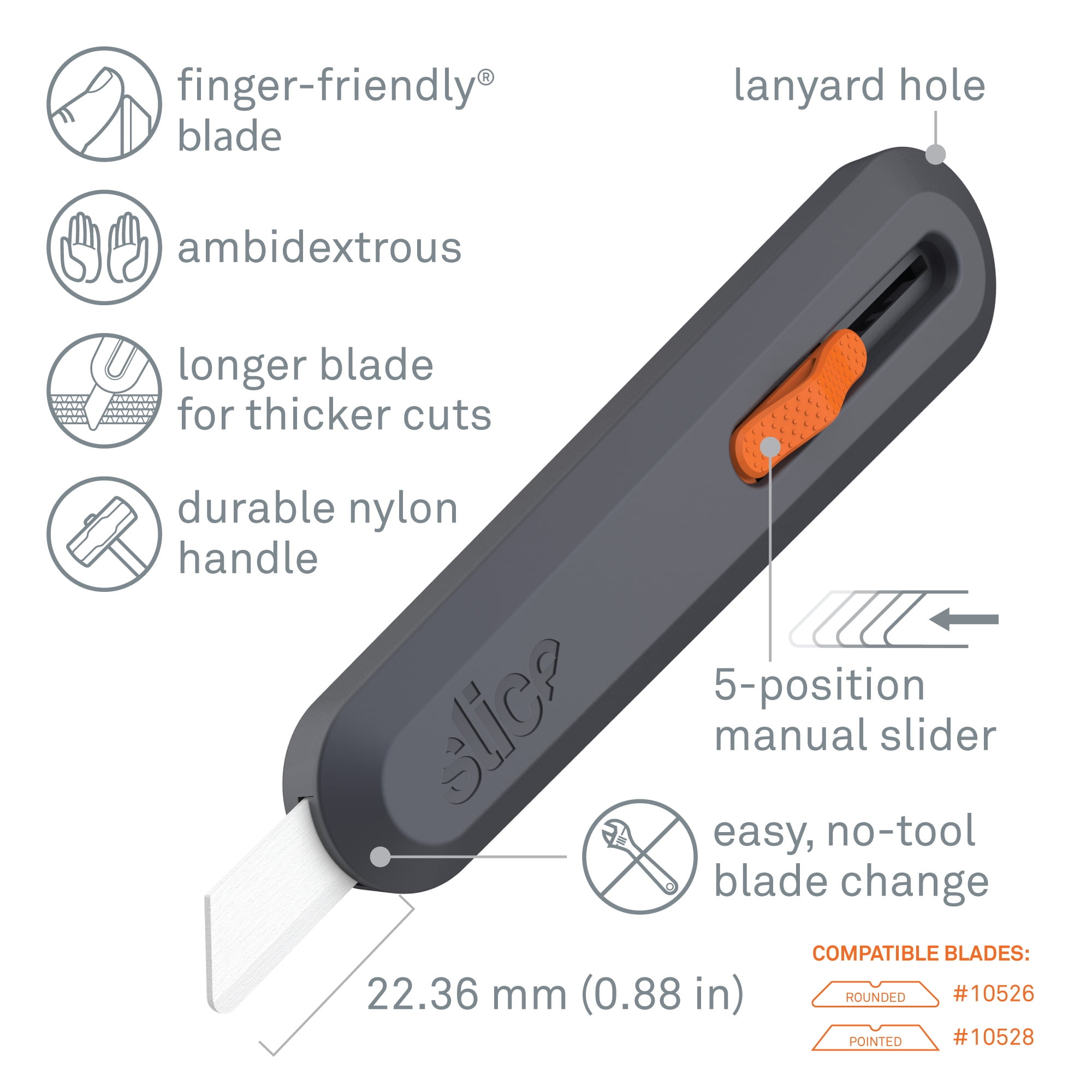 Slice 10550 Manual Utility Knife | Essential Home & Work Knife For Quick, Safe And Effective Cutting | Finger-Friendly Ceramic Safety Knife Blade