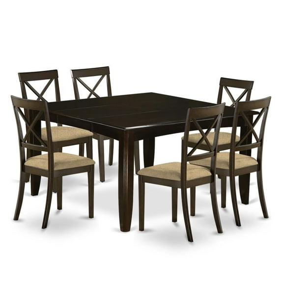 East West Furniture Parfait 7-piece Dining Set with Linen Seat in Cappuccino
