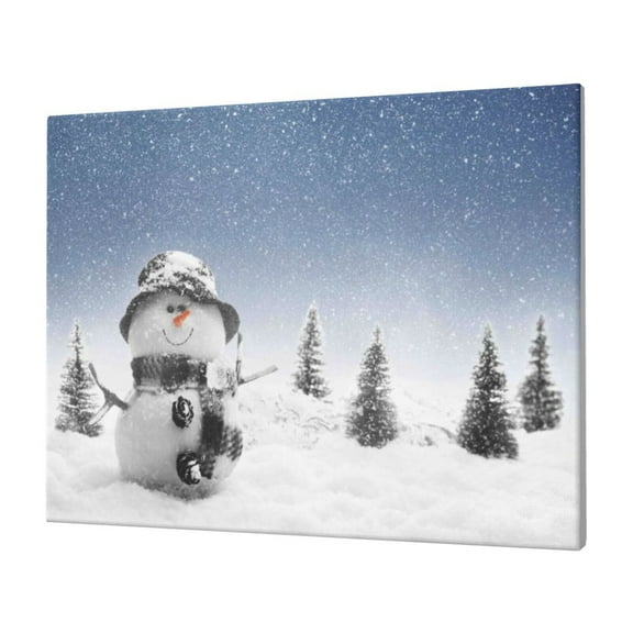Fuzoiu Snowman And Christmas Tree Print Canvas Wall Decorative,Modern Artwork Picture Decor Painting,Living Room Bedroom Home Office,Framed Hangable Decorative Artwork Size 30x40