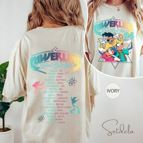 Retro 90s Goofy Movie Comfort Colors T-Shirt, Max Goofy Roxanne Powerline TShirt, Disney World Tour Double Sided Shirt, Goofy Movie Shirt, Disney Group, Ivory Color