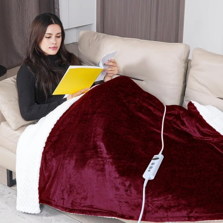 Heated Blanket Electric Blanket Throw Twin 50 * 60 inch Double-Sided with 10 Heating Levels 9 Timer Settings Auto Shut Off Soft Sherpa Flannel Heating Wrap