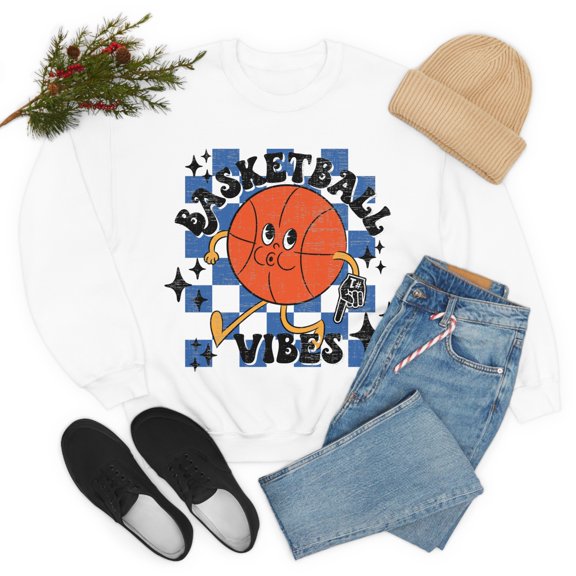 Women's Basketball Vibes Sweatshirt, Retro Basketball Lover Shirt for Her Large White