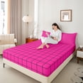 thumbnail image 4 of Homewish 3-Piece Vintage Plaid Sheet Set, Twin - Hot Pink Abstract Stripes, 4 of 7