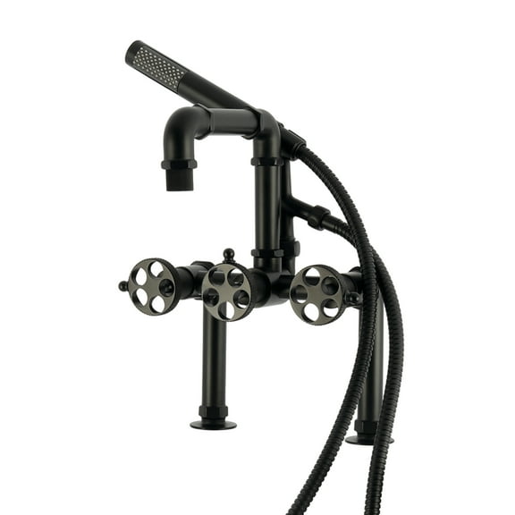 Kingston Brass AE6400RKX Webb 7" Center Deck-Mount Clawfoot Tub Faucet with Knurled Handle and Hand Shower, Matte Black