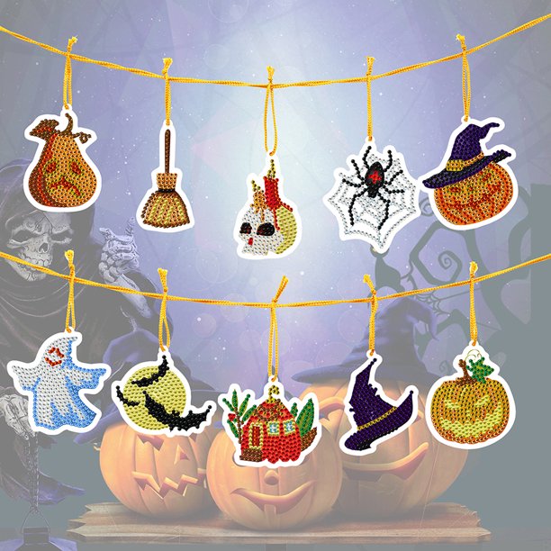 Cuadros Decorativos 10 Uds. Colgante de pintura de diamante decorativo de Halloween, adornos de mosaico colgantes DIY DQrwqpou Nuevos Originales