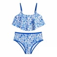thumbnail image 2 of CUZIBR Girls Swimsuit Solid Color 2 Piece Bikini Ruffled Adjustable Straps Tops Mid Waist Bottom Fashionable Swimwear 7 16 Years Bathing Suit,Blue,9-10 Years, 2 of 2