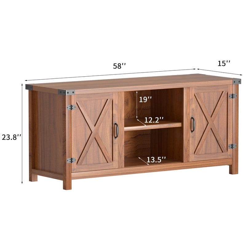 Homall Farmhouse TV Stand for 65 Inch TVs, Rustic Brown Wood Entertainment Center with Storage Cabinet & Cable Management
