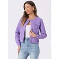 thumbnail image 2 of DARING DIVA Women's Button Down Collarless Cropped Denim Jacket XS Purple, 2 of 6