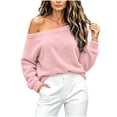 thumbnail image 6 of Tqcoqu Off the Shoulder Fuzzy Fleece Pullover Tops for Women, Long Sleeve Solid Color Loose Casual Warm Top, 2026 Fall Winter Fashion Clothes, 6 of 9