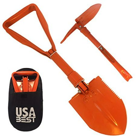 Small Emergency Folding Shovel with Pick Axe - keep it in your car or take it camping as a survival kit tool