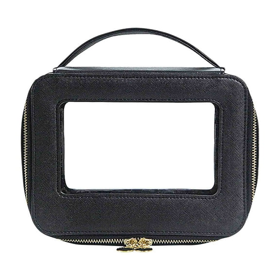 Makeup Bag, Portable Cosmetic Case, Large Capacity Transparent PVC Handheld Makeup Organizer with Embroidered Pattern, Travel Friendly Window Opening Zipper Storage Pouch