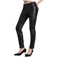 thumbnail image 4 of Pantalones de cuero sintético CURVY GLAM para mujer, de cintura alta, ajustados y elásticos, estilo motociclista, talla XL, color negro, 4 of 5