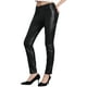 thumbnail image 4 of Pantalones de cuero sintético CURVY GLAM para mujer, de cintura alta, ajustados y elásticos, estilo motociclista, talla XL, color negro, 4 of 5