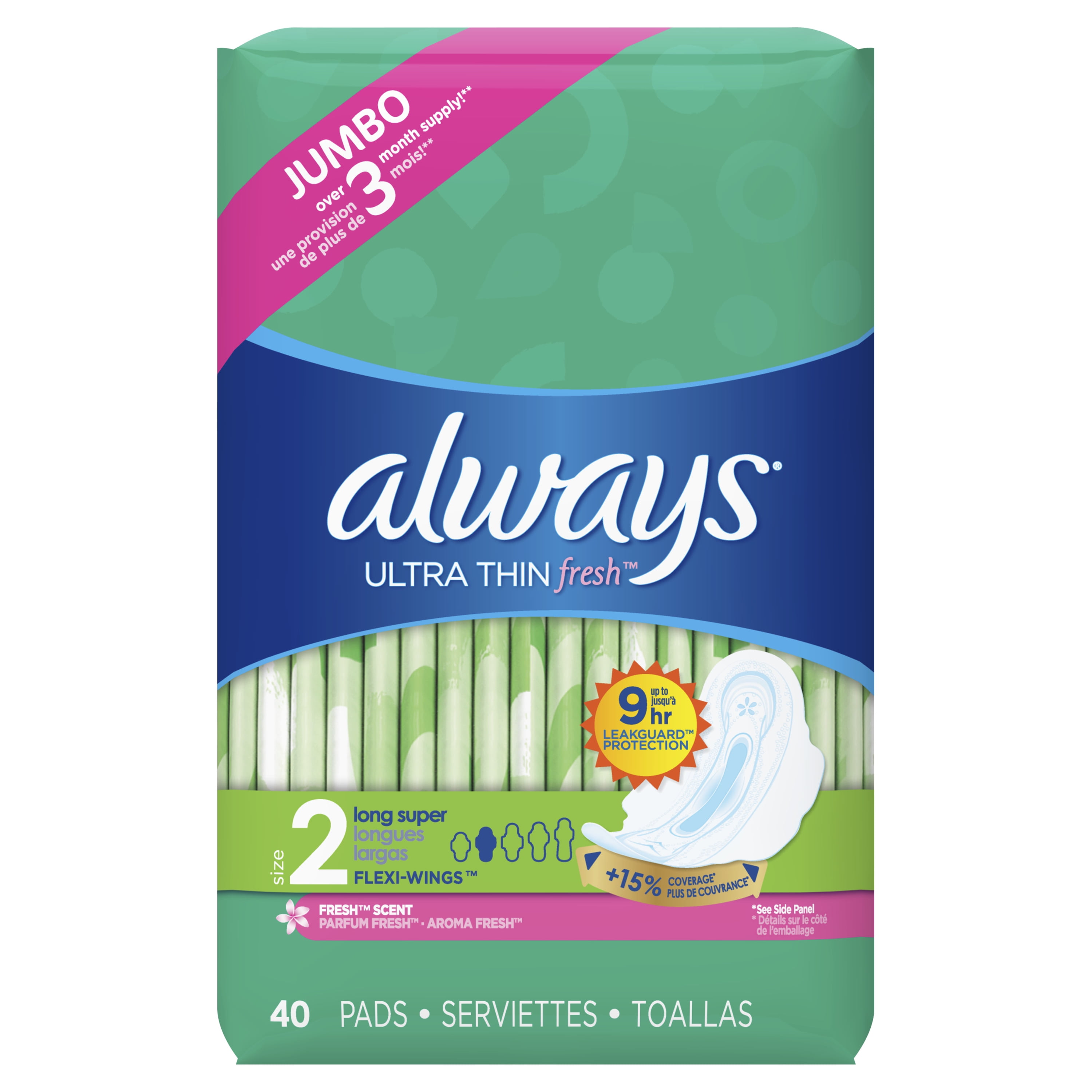 ALWAYS Ultra Thin Size 2 Super Pads With Wings Scented, 40 Count