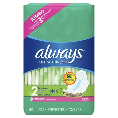 ALWAYS Ultra Thin Size 2 Super Pads With Wings Scented, 40 (Best Pads For Teenager)