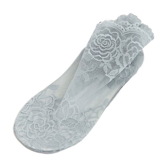 Milue Women Sexy Hollow Out Fishnet Ankle Socks Solid Color Floral Lace Splicing Anti-Skid Silicone Ultra Thin Tube Hosiery