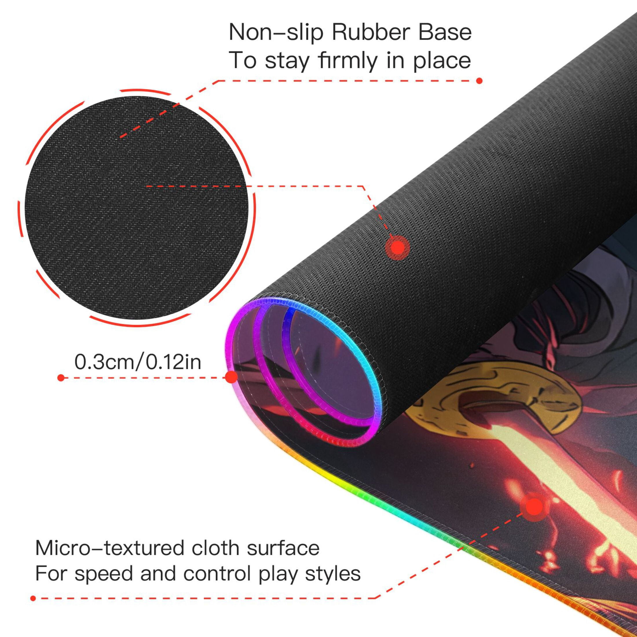 Large RGB Gaming Mouse Pad Led Glowing Mousepad Non-Slip Rubber Base 13 Light Modes 35.4x15.7 Kamado Tanjirou Waving Sword
