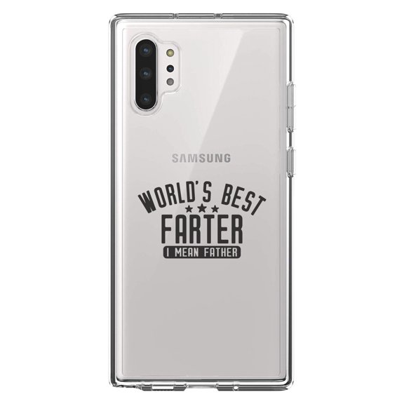 DistinctInk Clear Shockproof Hybrid Case for Galaxy Note 10 PLUS (6.8" Screen) - TPU Bumper Acrylic Back Tempered Glass Screen Protector - World's Best FARTER, I Mean Father