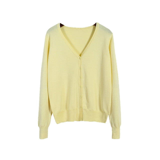 Innerwin Cardigan Sweater V Neck Ladies Coat Fall Solid Color Loose Outwear Beige 4XL