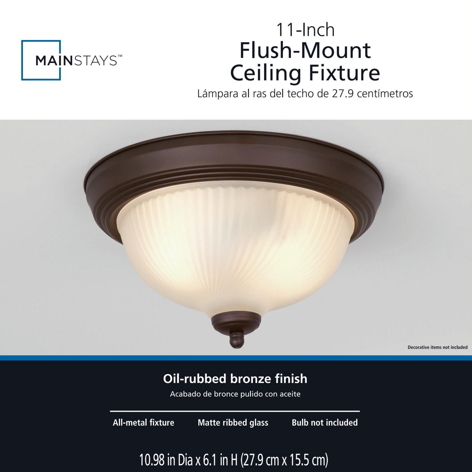 Mainstays 10.98 in Indoor Flush Mount Ceiling Light, Bronze photo 7