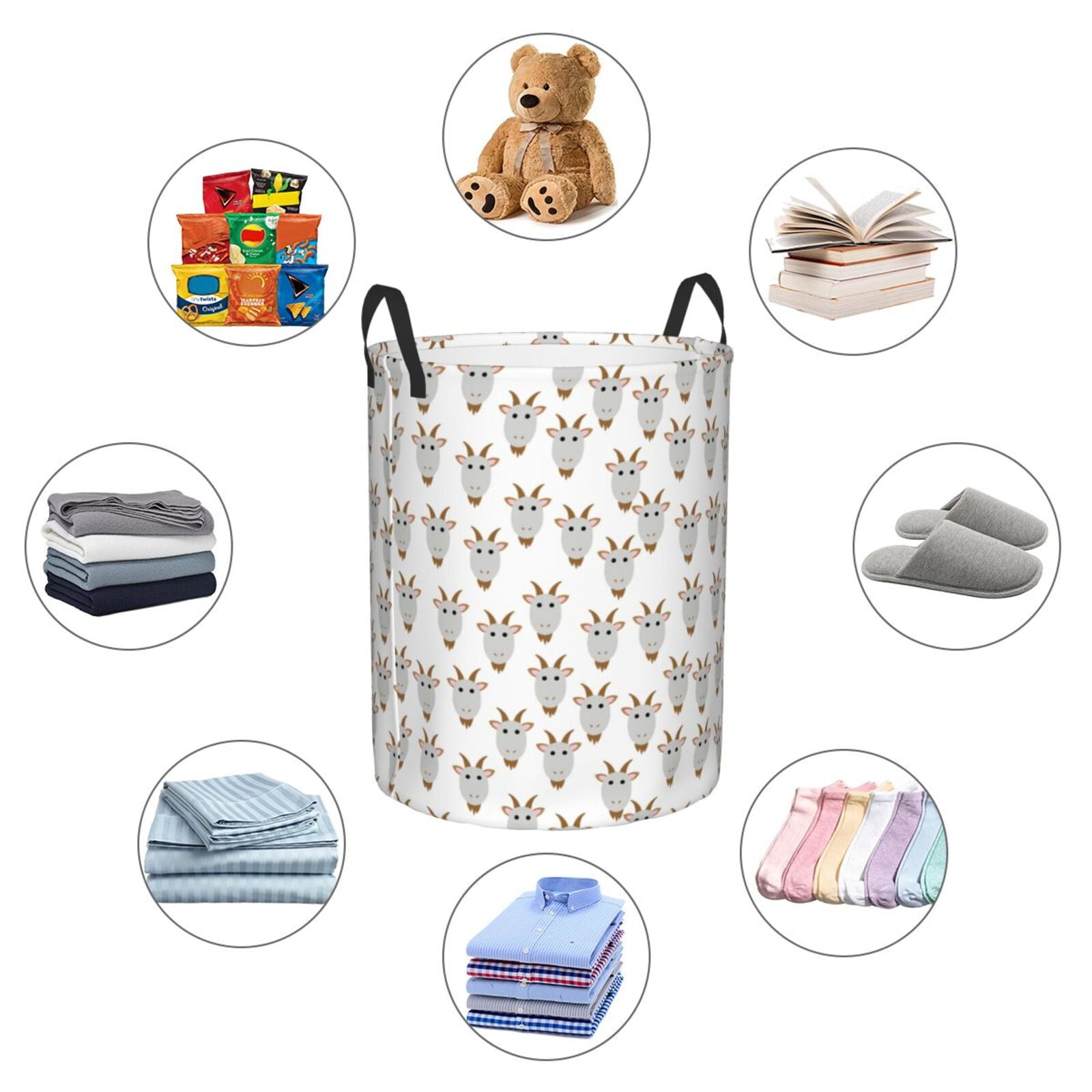 Large Laundry Basket with Handles - Funny Cute Sheep Head White Kids Baby Dirty Clothes Laundry Hamper for Bedroom Aesthetic