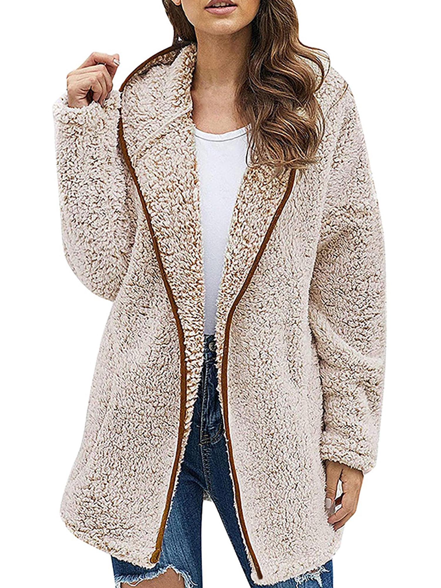 Heart Open Front Hooded Fuzzy Coat