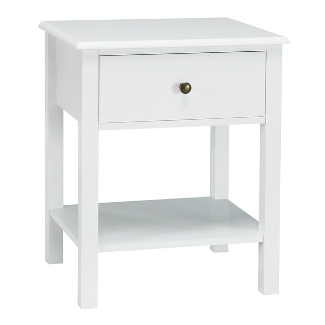 Patiojoy Table d'Extrémité Table de Nuit avec Tiroir et Tablette Mobilier de Chambre et Salon Blanc