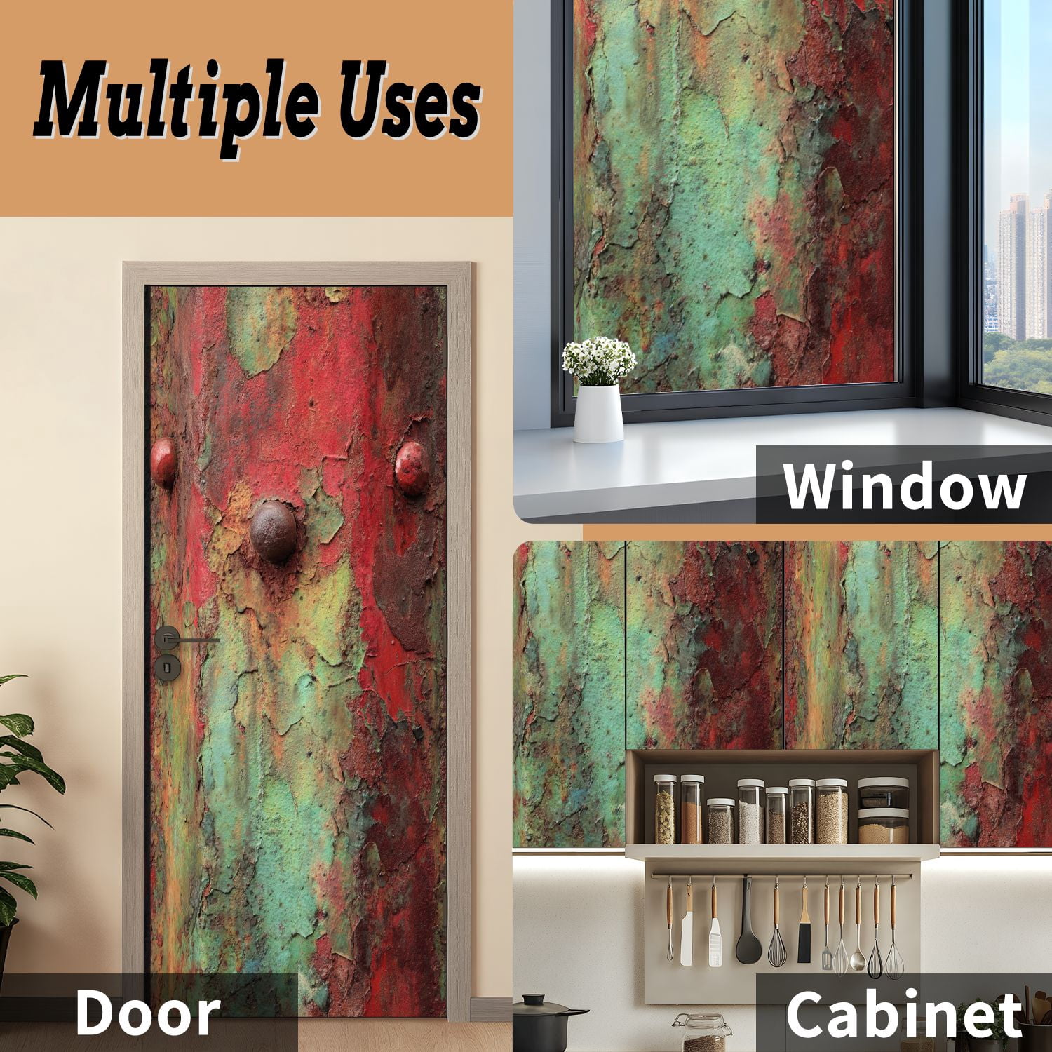 Self Adhesive Vinyl Refrigerator Wrap Set Distressed Copper Door Mural Removable Fridge Sticker Peel and Stick&nbsp;Full Door Cover Decal Kitchen Bar Decor