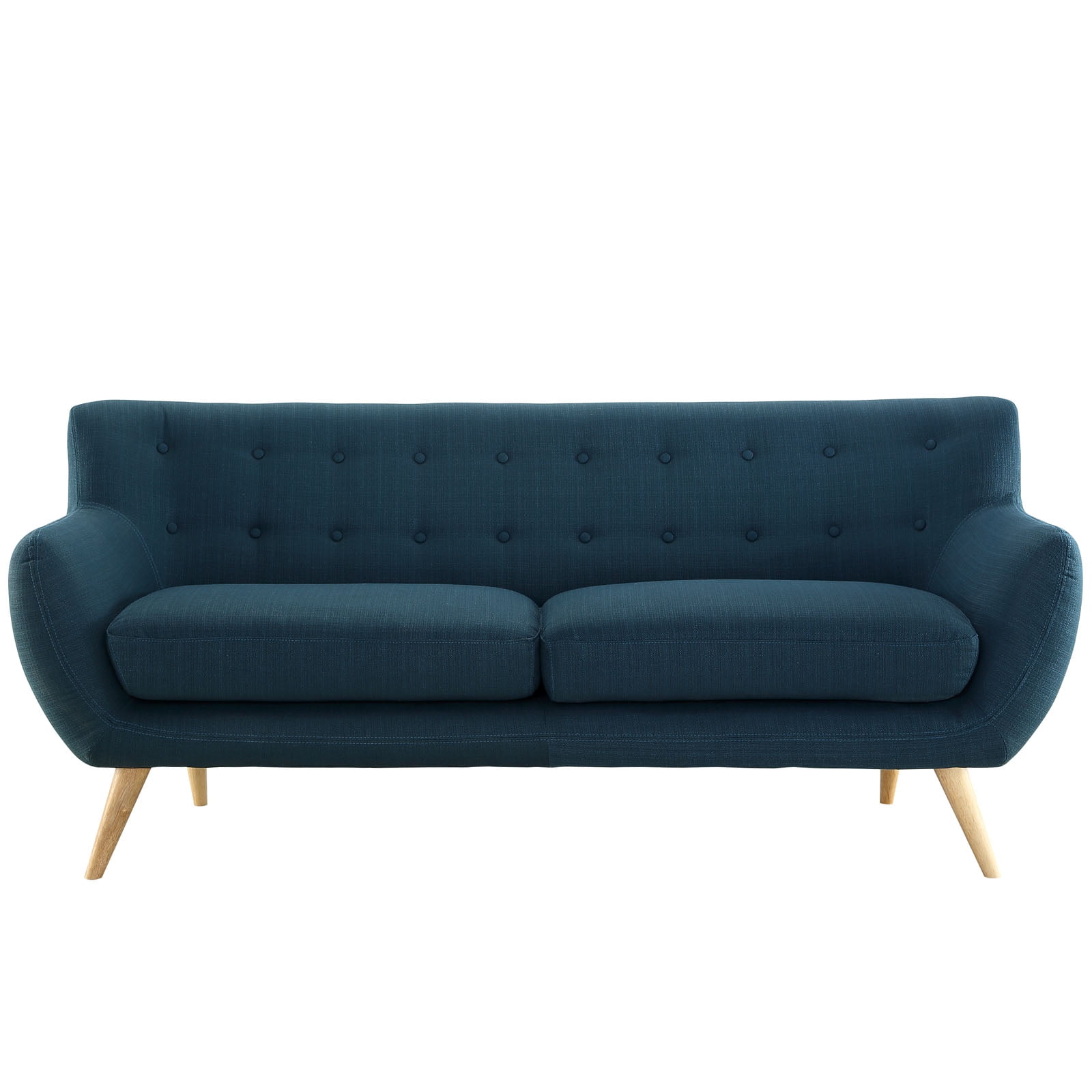 Azure Tufted Fabric Sofa with Wood Legs