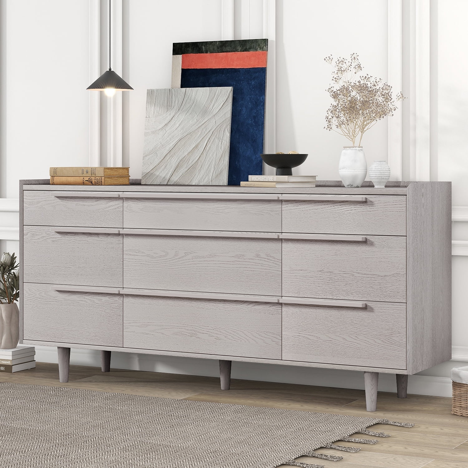 Kadyn 9-Drawer Dresser, Solid Wood Storage Dresser Closet with Solid Wood Legs, Modern Horizontal Dresser for Living Room, Stone Gray Kadyn 9-Drawer Dresser, Solid Wood Storage Dresser Closet with Solid Wood Legs, Modern Horizontal Dresser for Living Room, Stone Gray