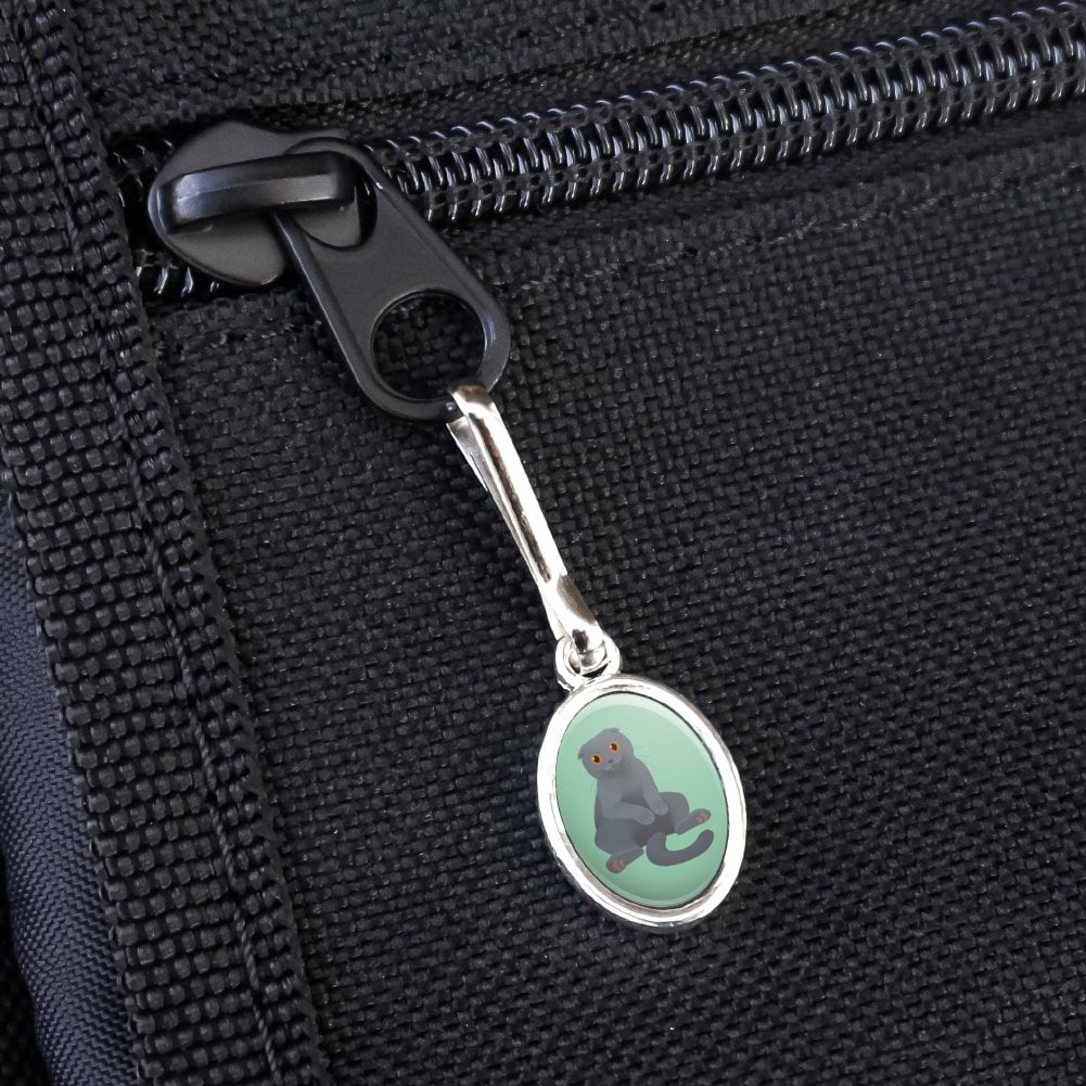 Scottish Fold Cat Oval Charm Clothes Purse Suitcase Backpack Zipper Pull Aid