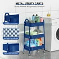thumbnail image 3 of 3 Tier Utility Rolling Cart, Metal Storage Cart with Handle and Lockable Wheels, Multifunctional Storage Organizer Trolley with Mesh Baskets for Kitchen, Living Room, Office, Garage (Indigo), 3 of 14