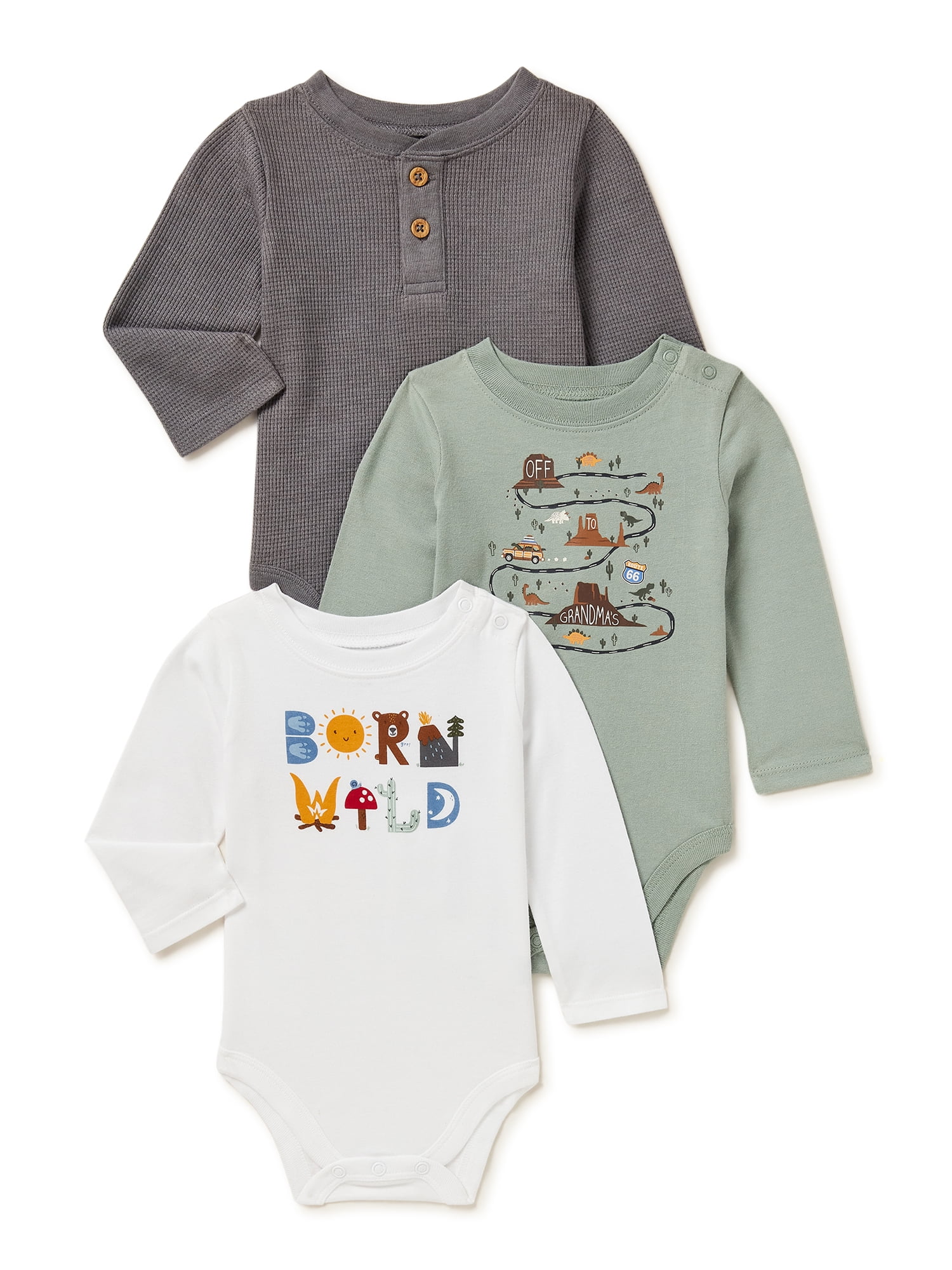 Garanimals Baby Boy Long Sleeve Bodysuits, 3-Pack, Bahrain Ubuy