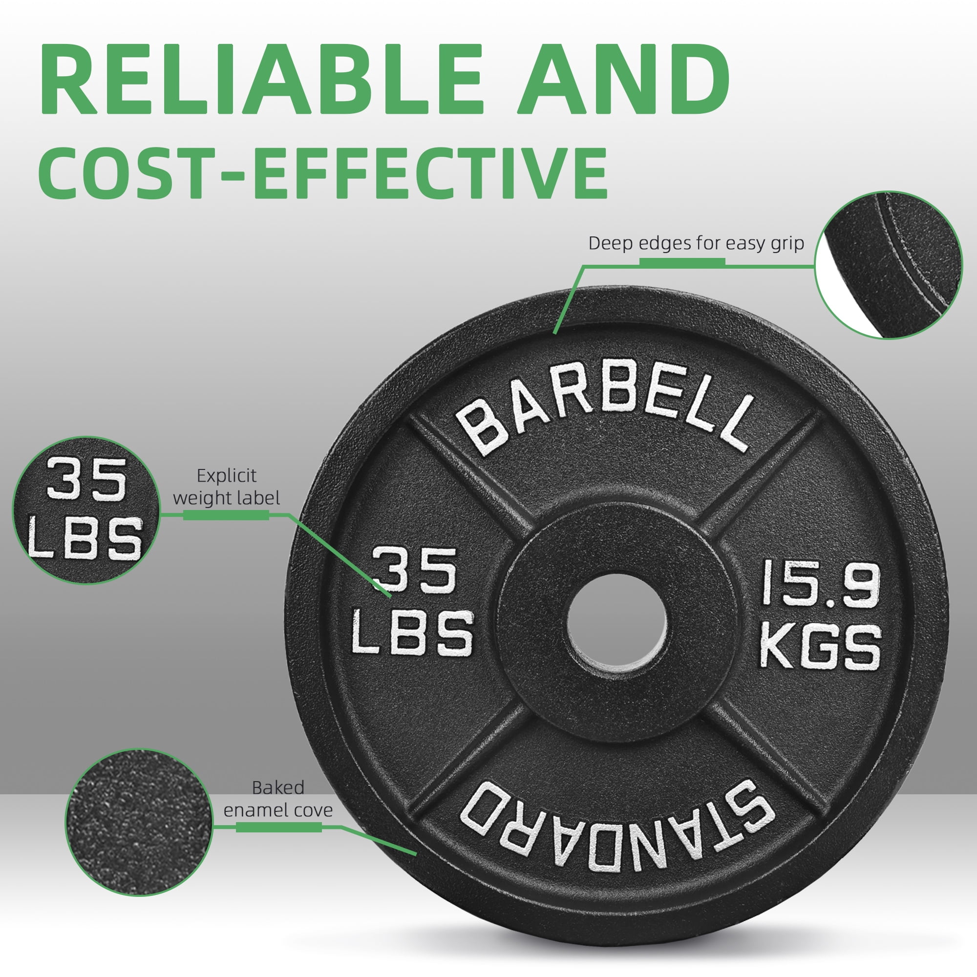 BalanceFrom Classic Cast Iron Weight Plates for Strength Training, 2-Inch, 35-Pound, Single