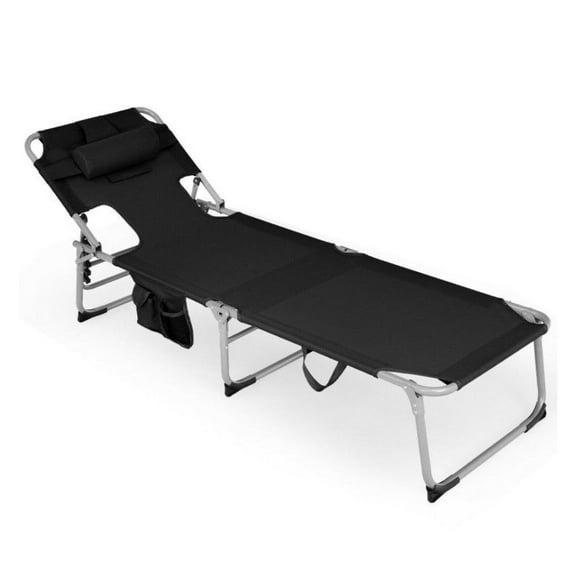 Folding Beach Lounge Chair with Pillow - Adjustable Outdoor Recliner - 330lbs Capacity - Portable Beach Chair for Patio, Backyard, Camping
