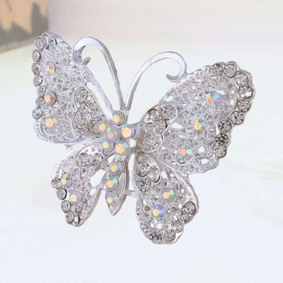 MEIBUTYUP Elegant White Butterfly Rhinestone Brooch Pin for Women, Sparkling Jewelry Accessory for Weddings and Special Events, 1 Piece