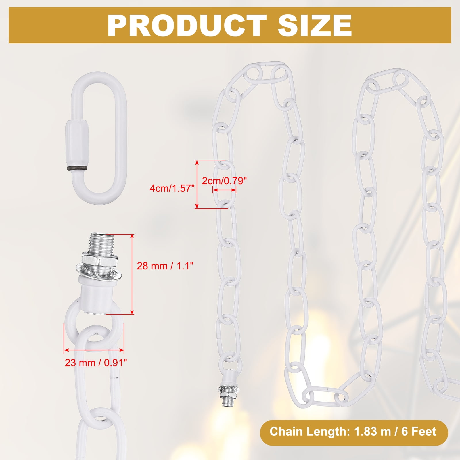 Uxcell 2 Pcs 6 ft Light Fixture Chain Metal Looping Link Up to 110 lbs White Tone