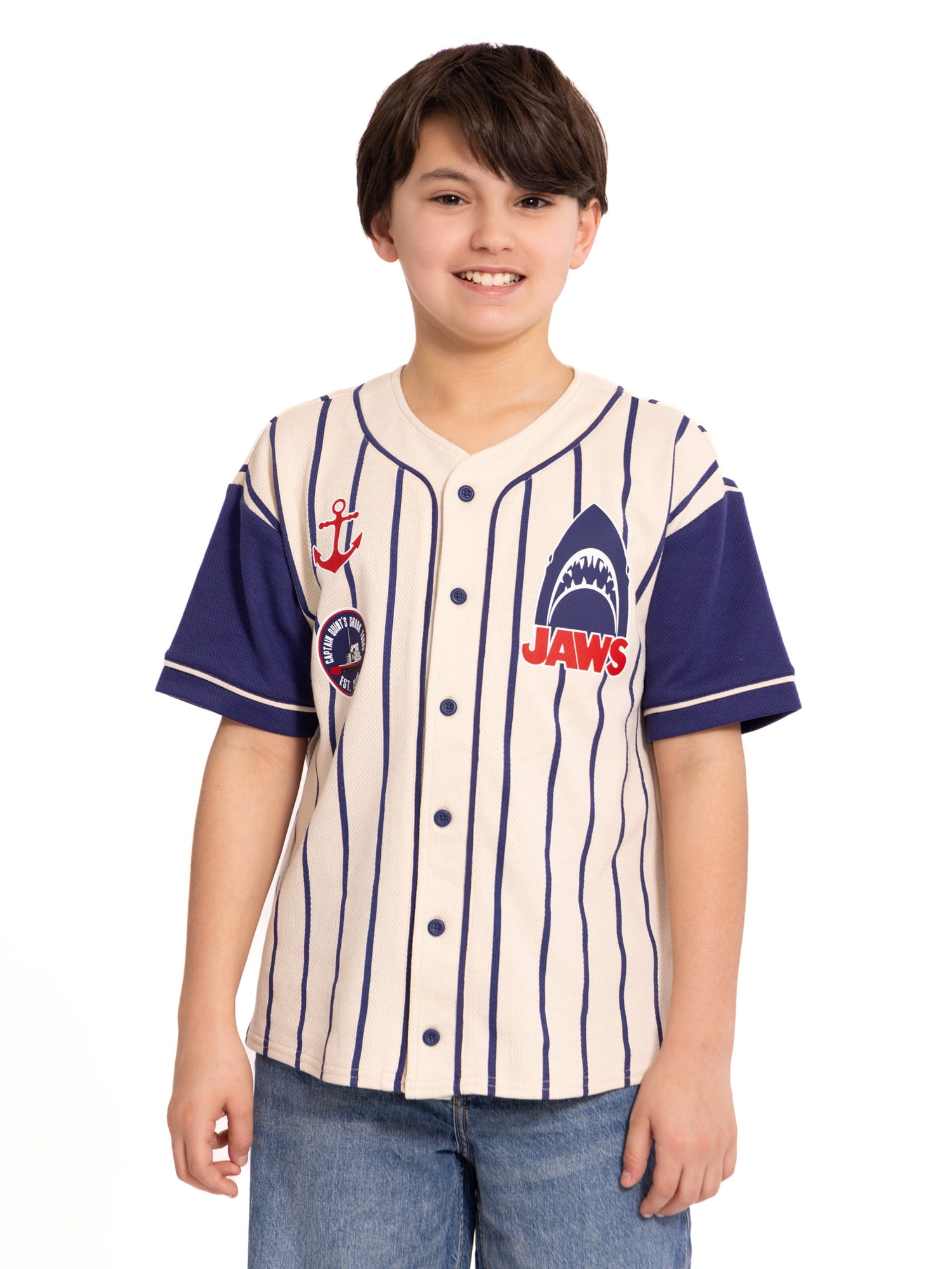 Jaws Boys Graphic Baseball Jersey with Short Sleeves, Sizes 4-18