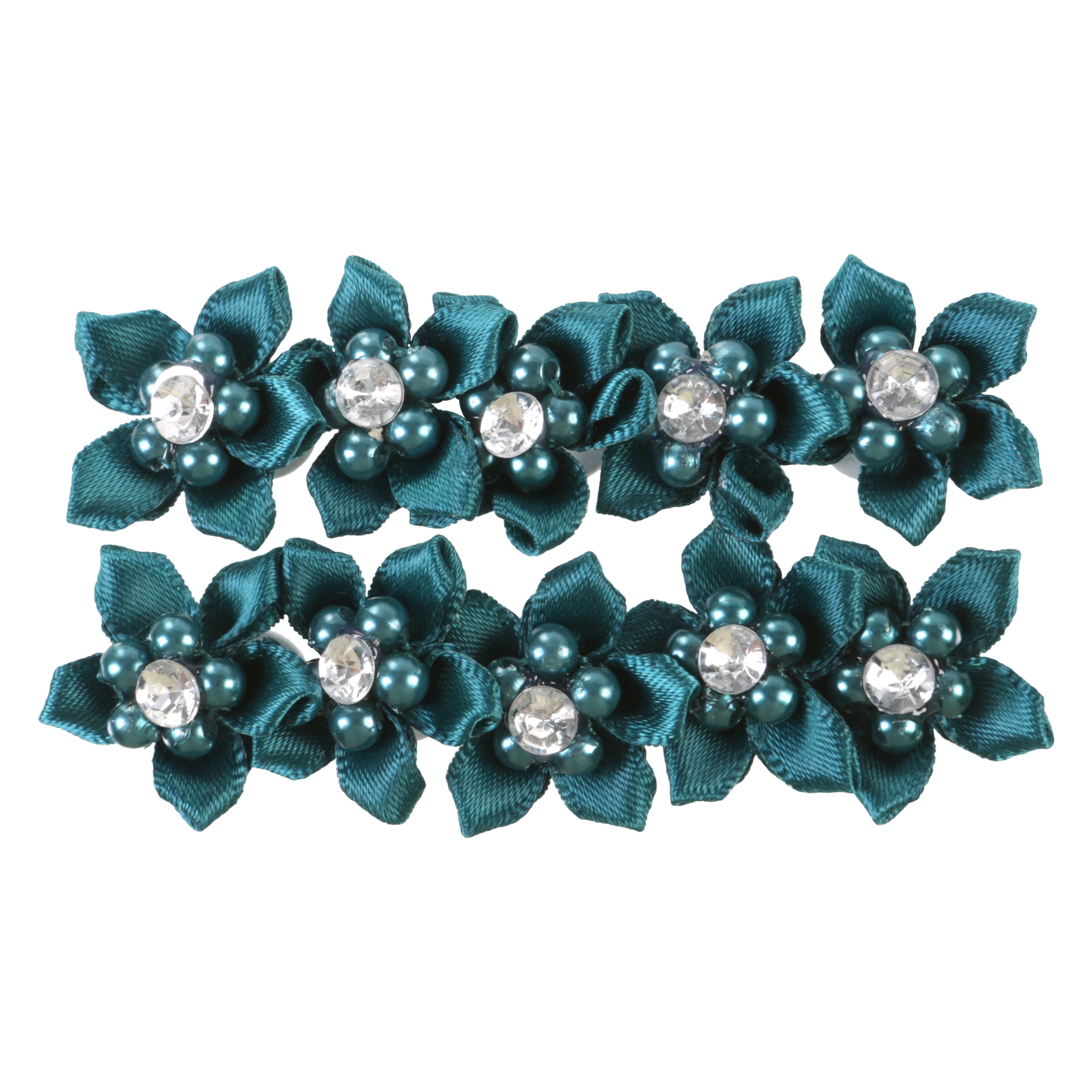Offray Accessories, Teal 3/4 inch Value Pack 5 Petal Gem Flower Accessory for Wedding, Hair Clips, and Scrapbooking, 10 count, 1 Package